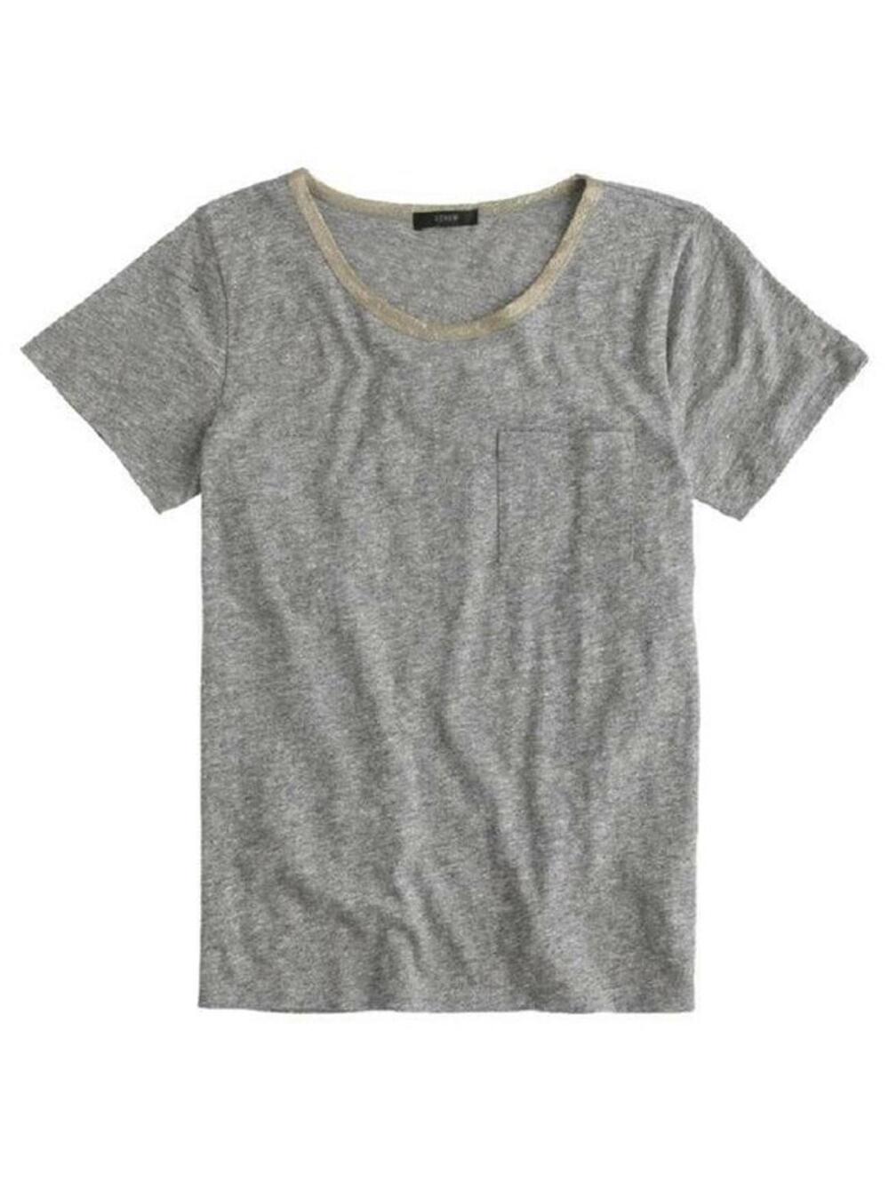 J.Crew J CREW Gray Gold Metallic Trim T-Shirt Crewneck Tee Knit Top Pocket M